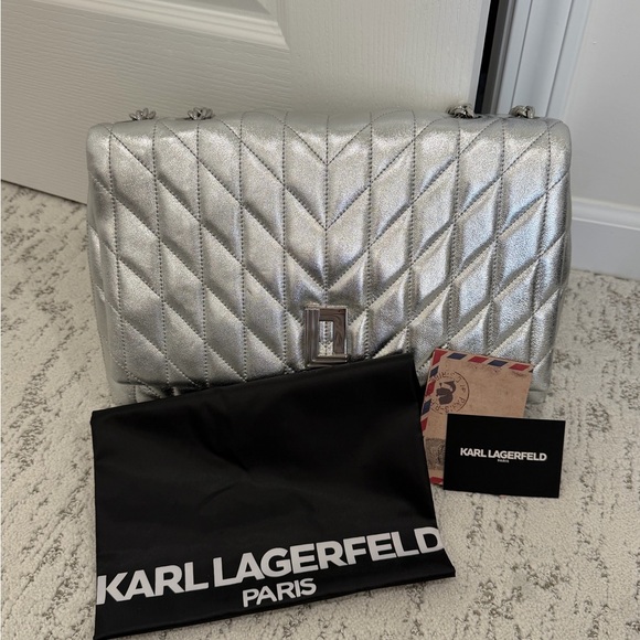 Karl Lagerfeld Silver Quilted Leather Shoulder Bag - Picture 9 of 9